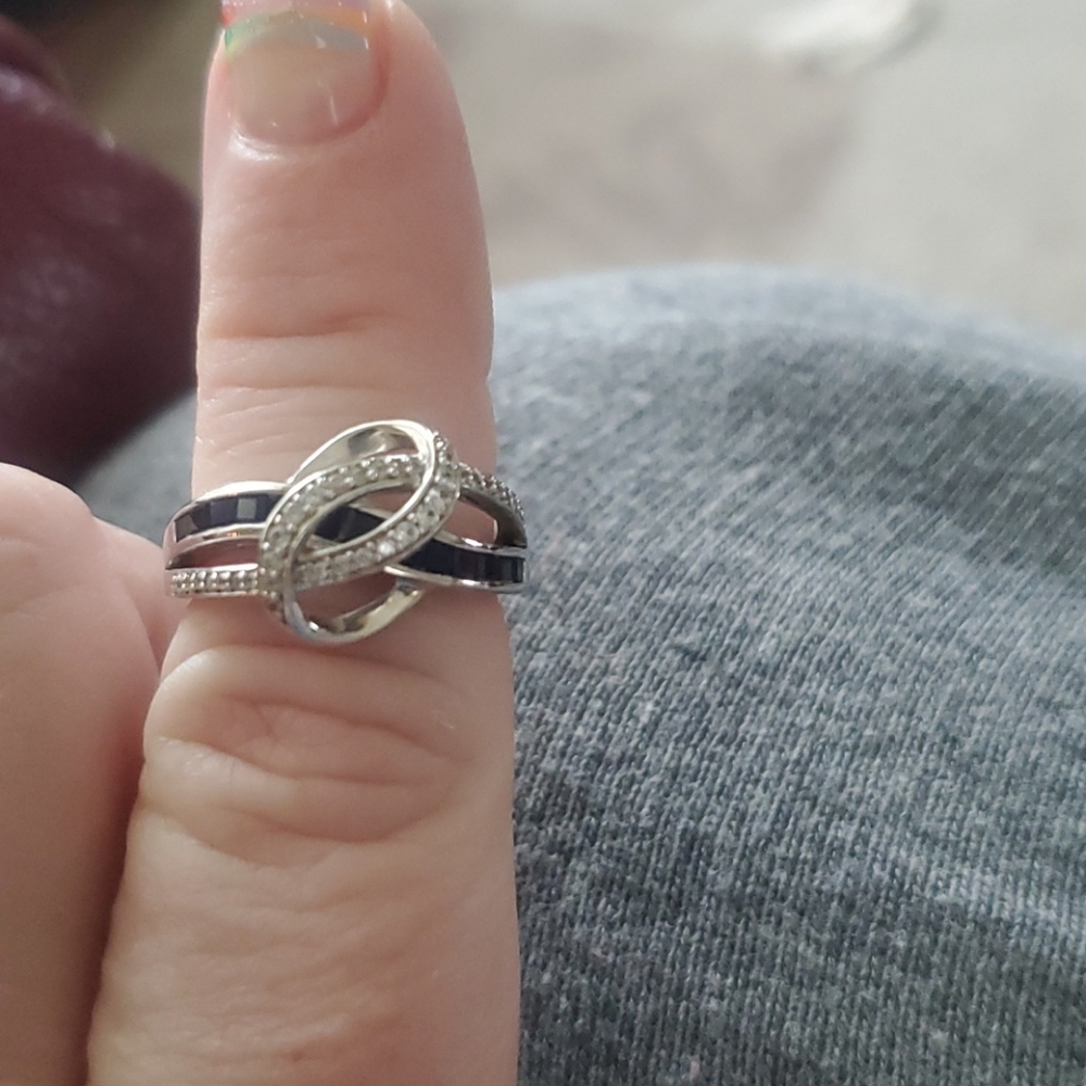 Sterling silver diamond and sapphire ring